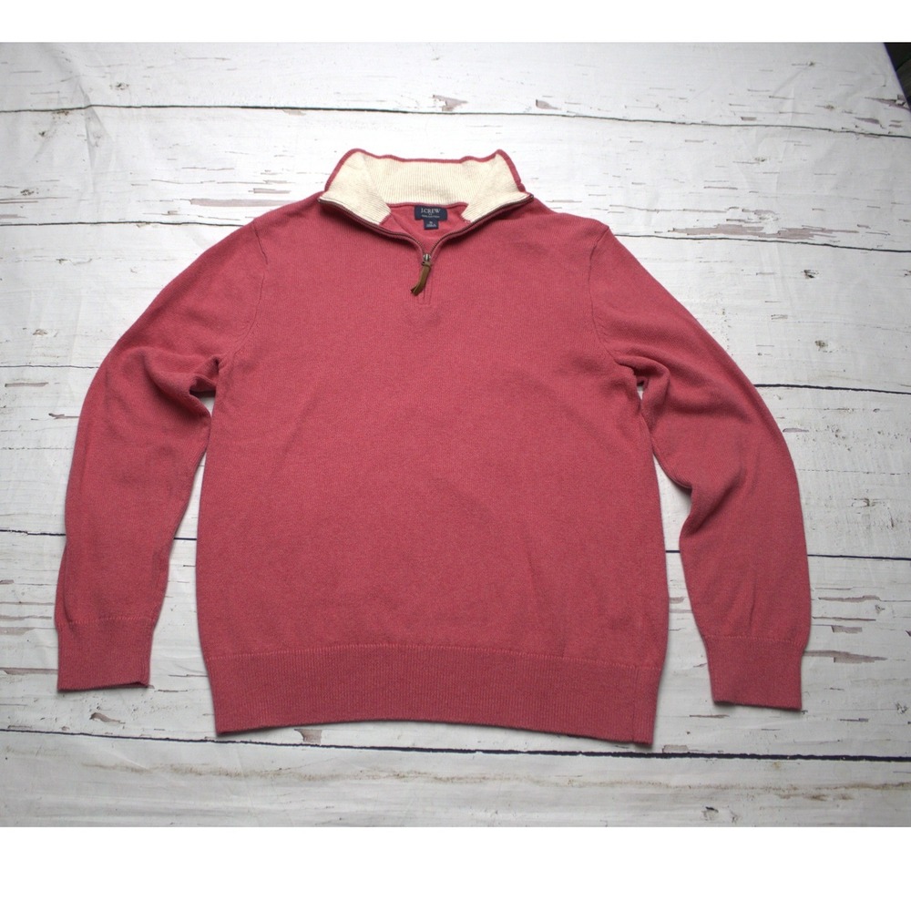 J.Crew‎ Mens 100% Cotton Quarter Zip Sweater Red Small Preppy